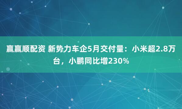 赢赢顺配资 新势力车企5月交付量:小米超2.8万台,小鹏同比增230%